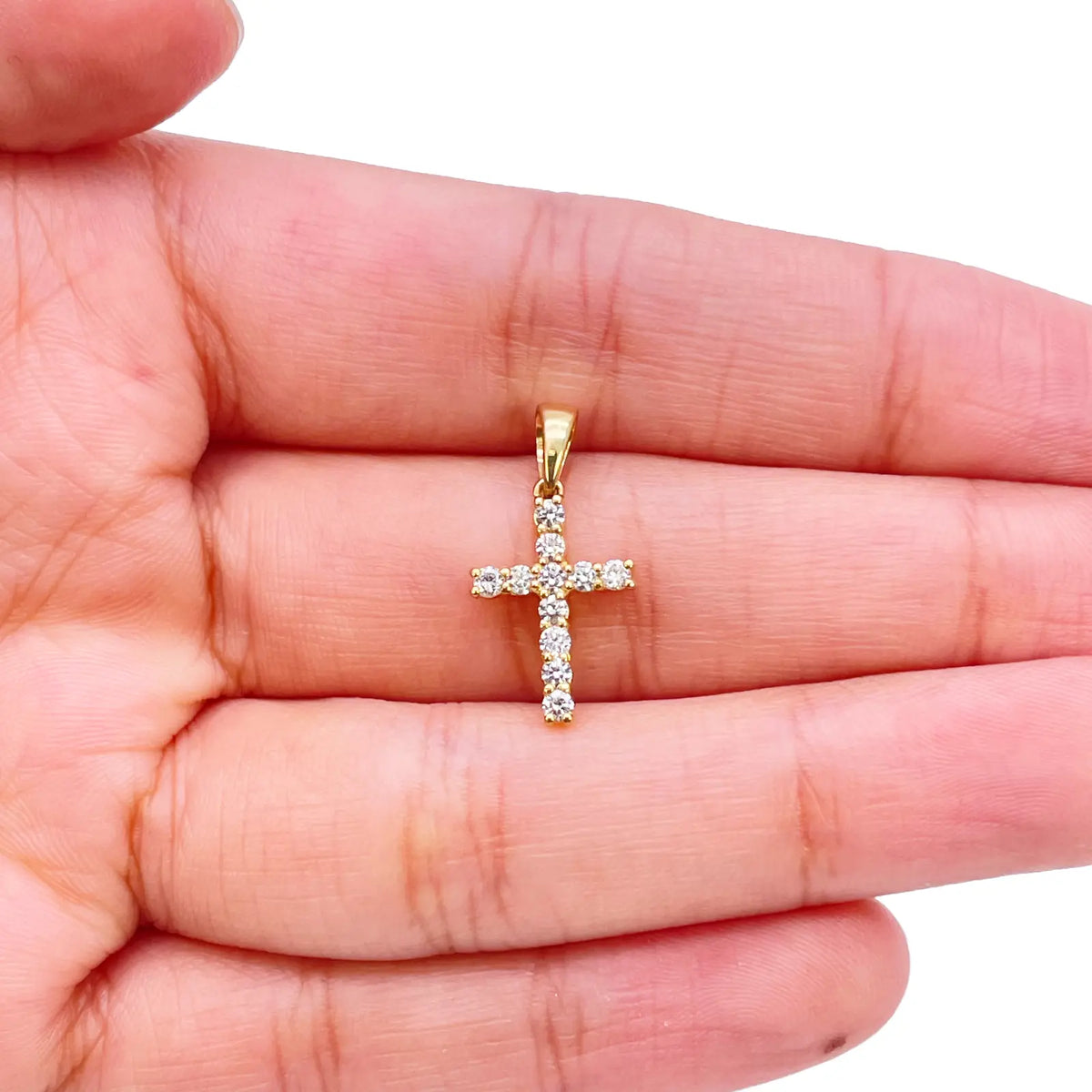 18ct White Or Yellow Gold Natural Diamond Prong Cross Pendant 0.24ct 