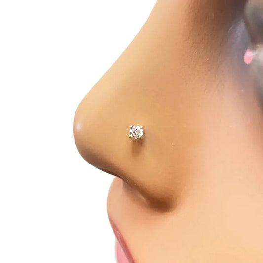 18ct White Or Yellow Gold Round Diamond Nose Stud Pin 0.07ct 4 claw 2.6mm  Body Piercings