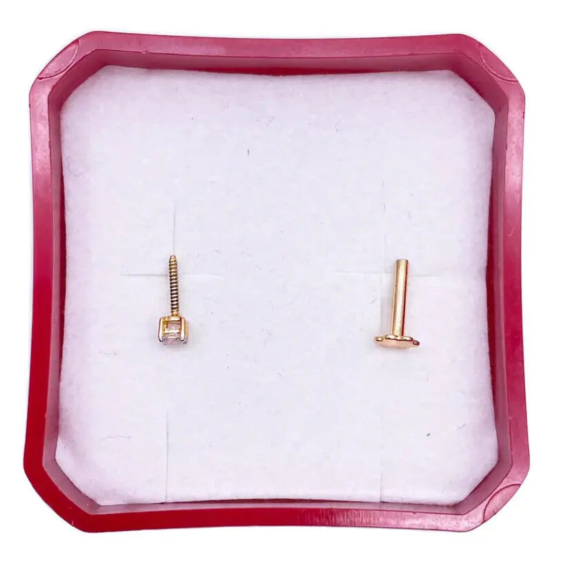 18ct White Or Yellow Gold Round Diamond Nose Stud Pin 0.07ct 4 claw 2.6mm  Body Piercings