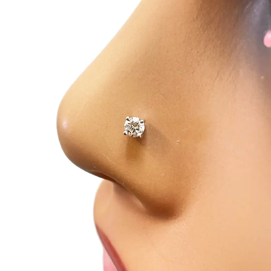 18ct White Or Yellow Gold Round Diamond Nose Stud Pin 0.10ct 4 claw 2.9mm  Body Piercings