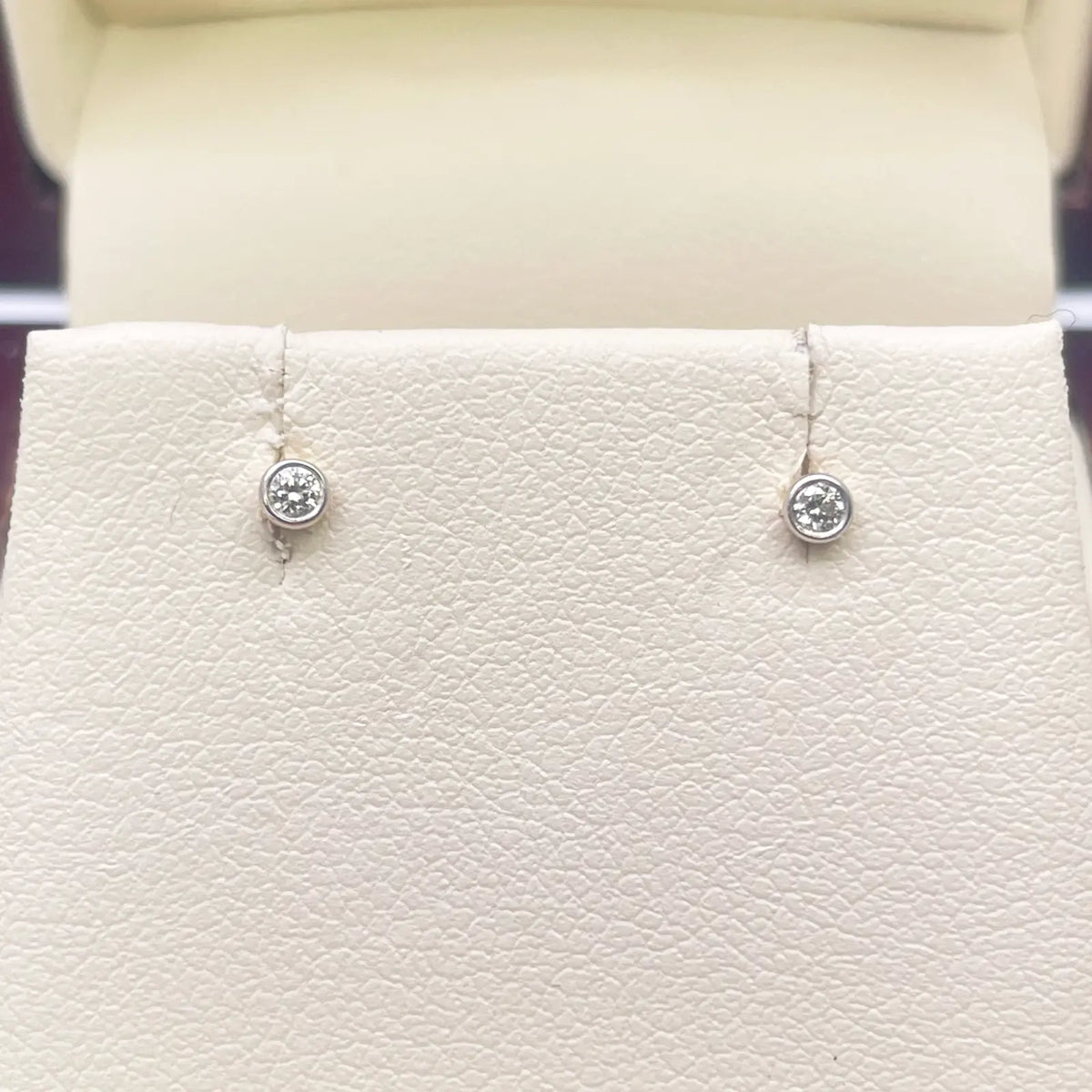 18ct White/Yellow Gold Diamond Bezel Children's Earrings 0.04ct Child friendly 