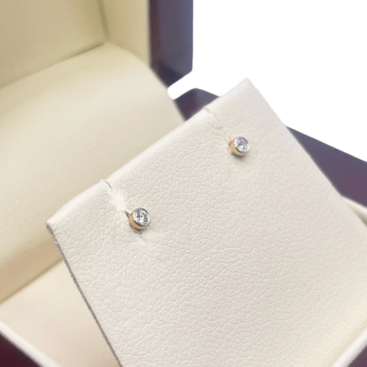 18ct White/Yellow Gold Diamond Bezel Children's Earrings 0.04ct Child friendly 