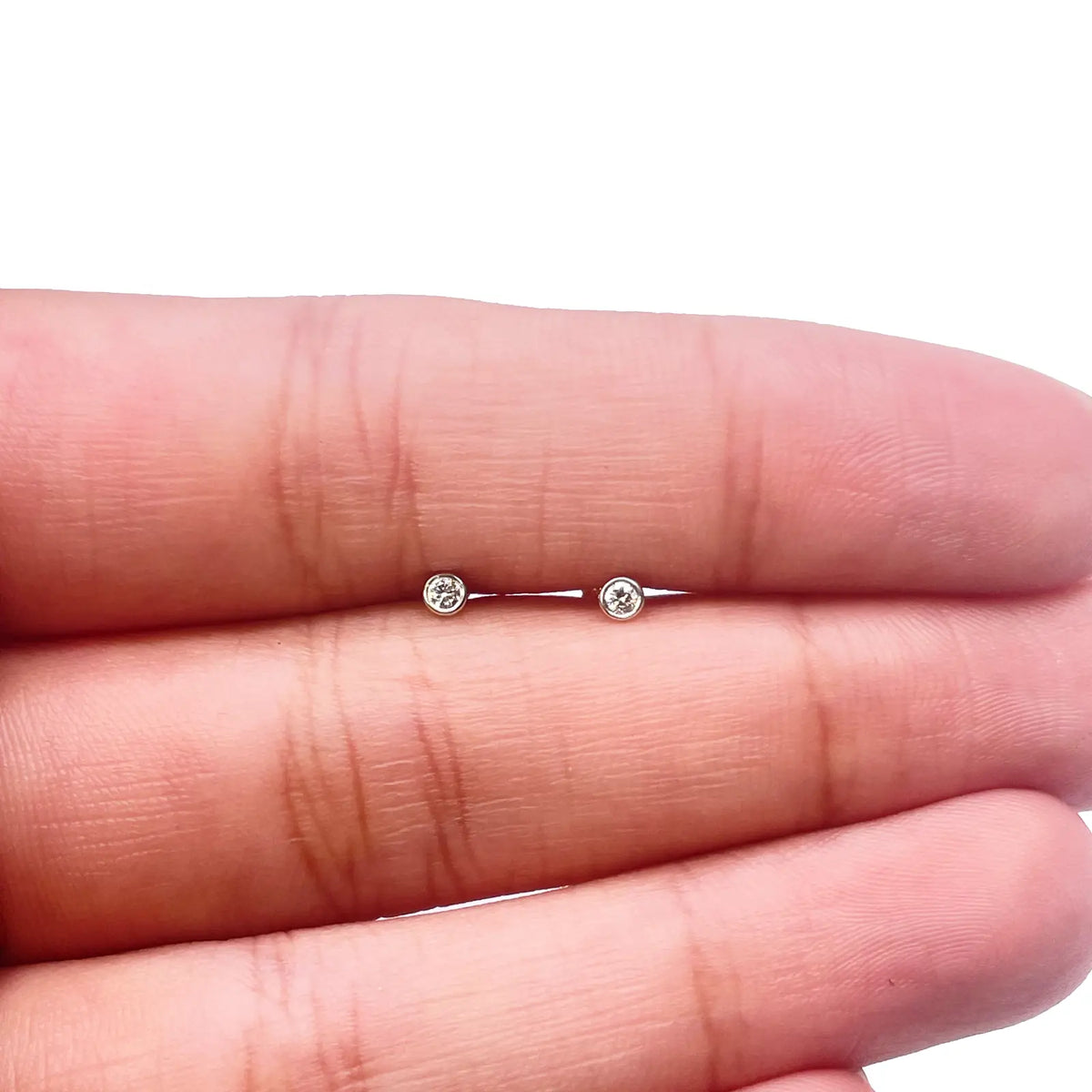 18ct White/Yellow Gold Diamond Bezel Children's Earrings 0.04ct Child friendly 
