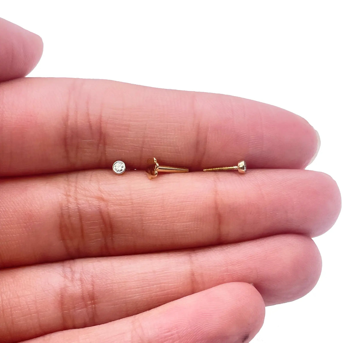 18ct White/Yellow Gold Diamond Bezel Children's Earrings 0.04ct Child friendly 