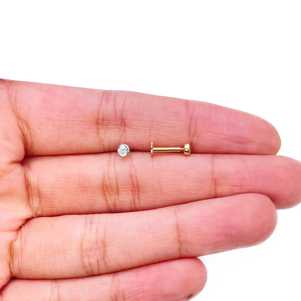 18ct White/Yellow Gold Diamond Bezel Children's Earrings 0.10ct 