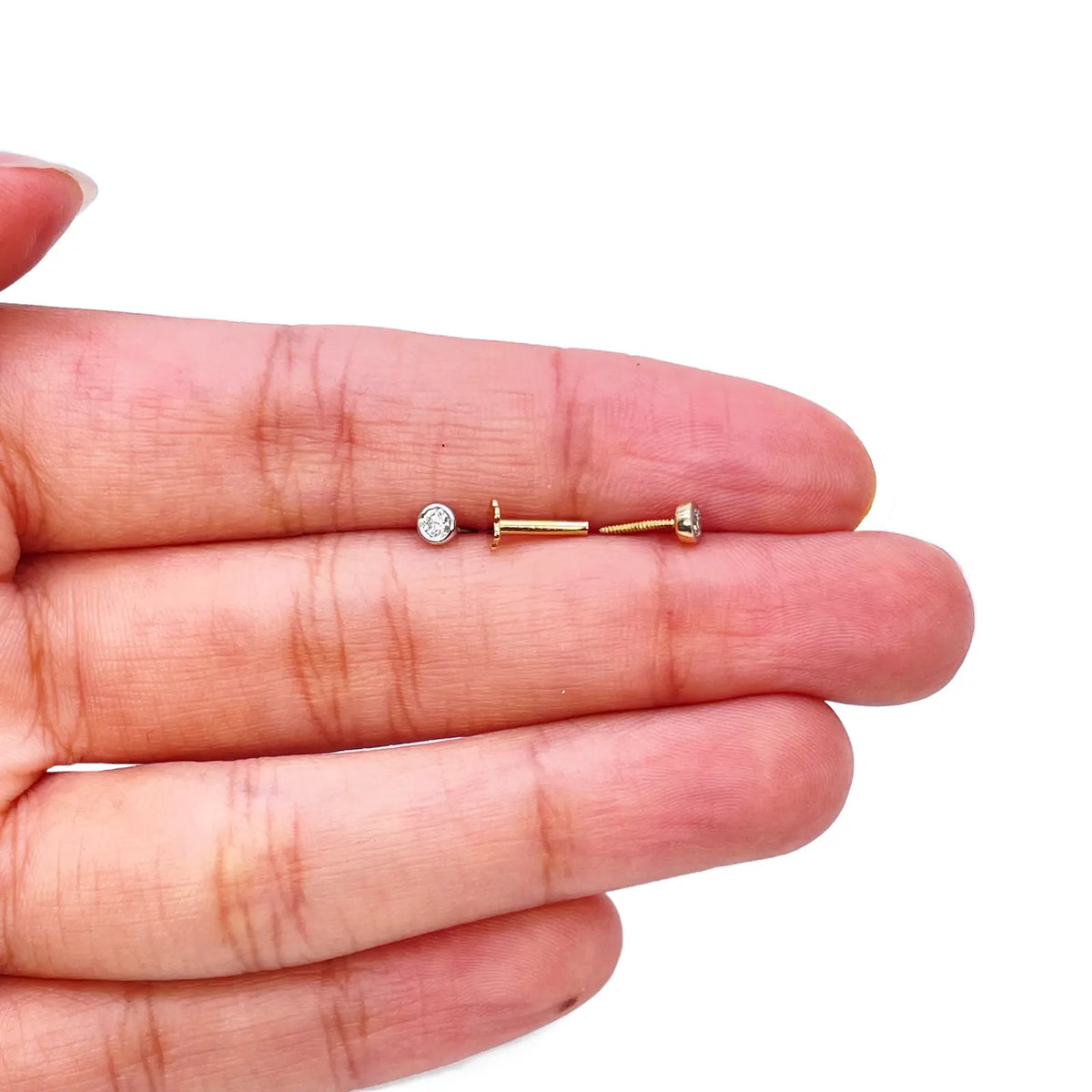 18ct White/Yellow Gold Diamond Bezel Children's Earrings 0.10ct 