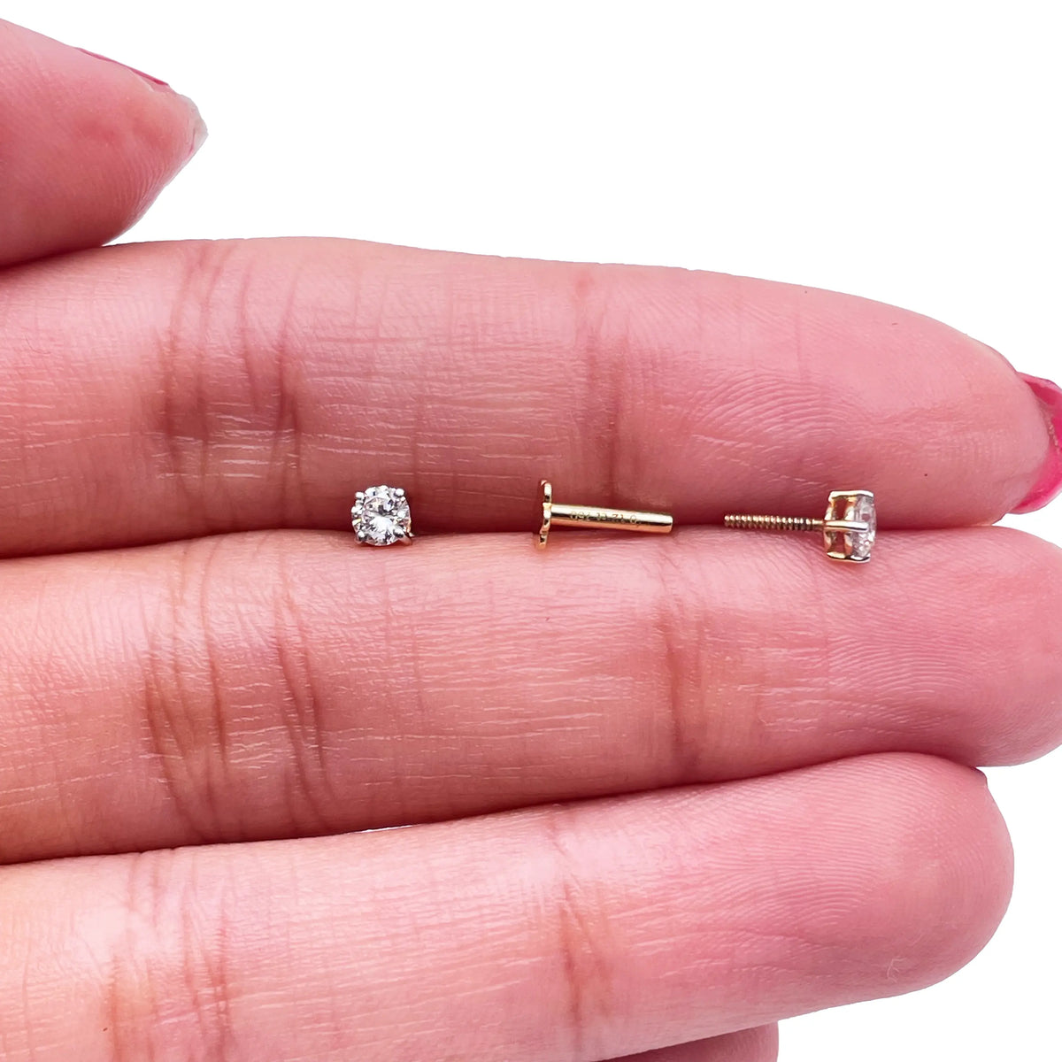 18ct White/Yellow Gold Diamond Solitaire Children's Earrings 0.24ct Child friendly 
