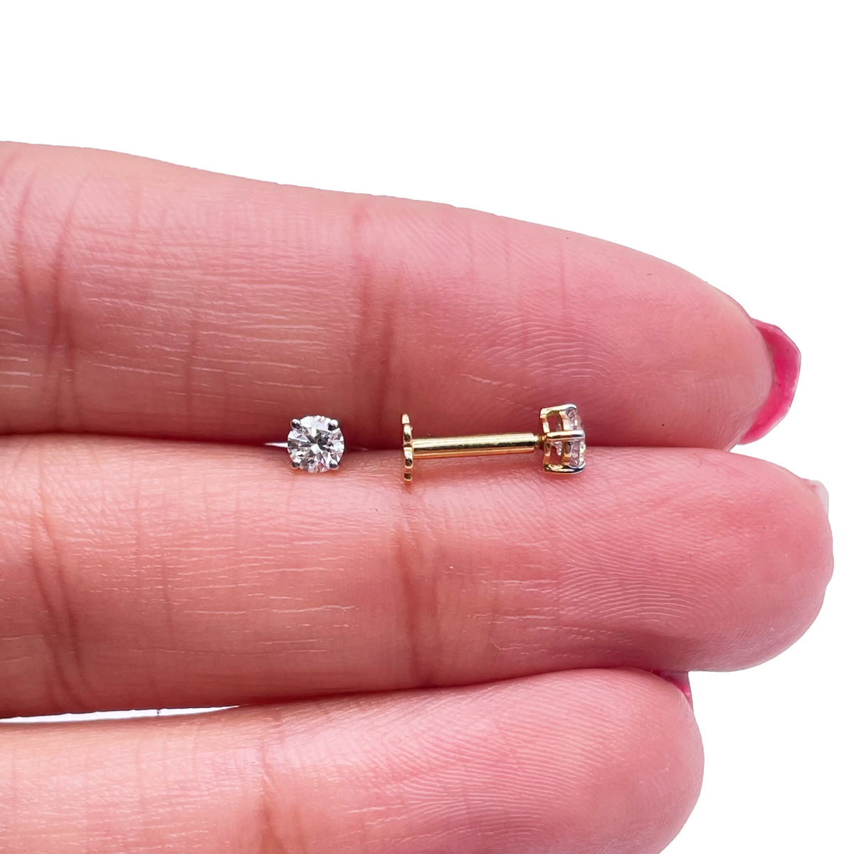 18ct White/Yellow Gold Diamond Solitaire Children's Earrings 0.24ct Child friendly 