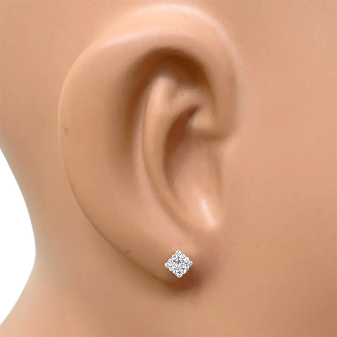 18ct White gold Round and Princess cut Diamonds Stud Earrings 0.21ct  Gold earring
