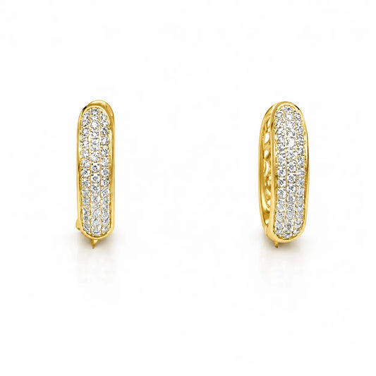 18ct Yellow Gold 3 Row Diamond Pair Of Hoop Huggies Earrings 0.29ct  Diamond earring