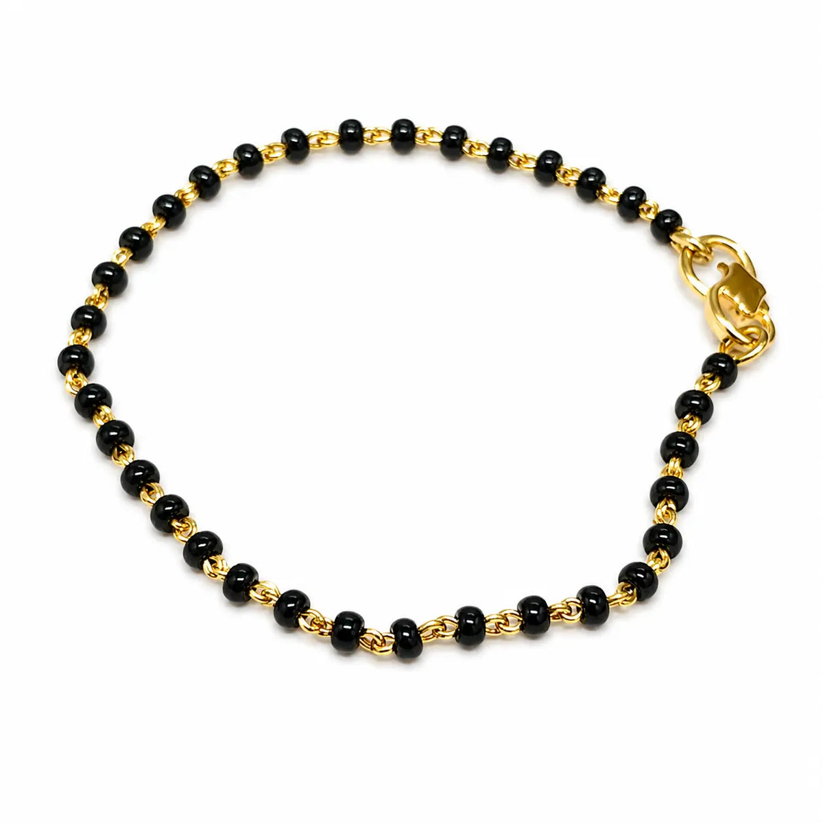 18ct Yellow Gold Baby Bracelet Black Beaded With Diamond Cut Design  Children's Gold Bracelet