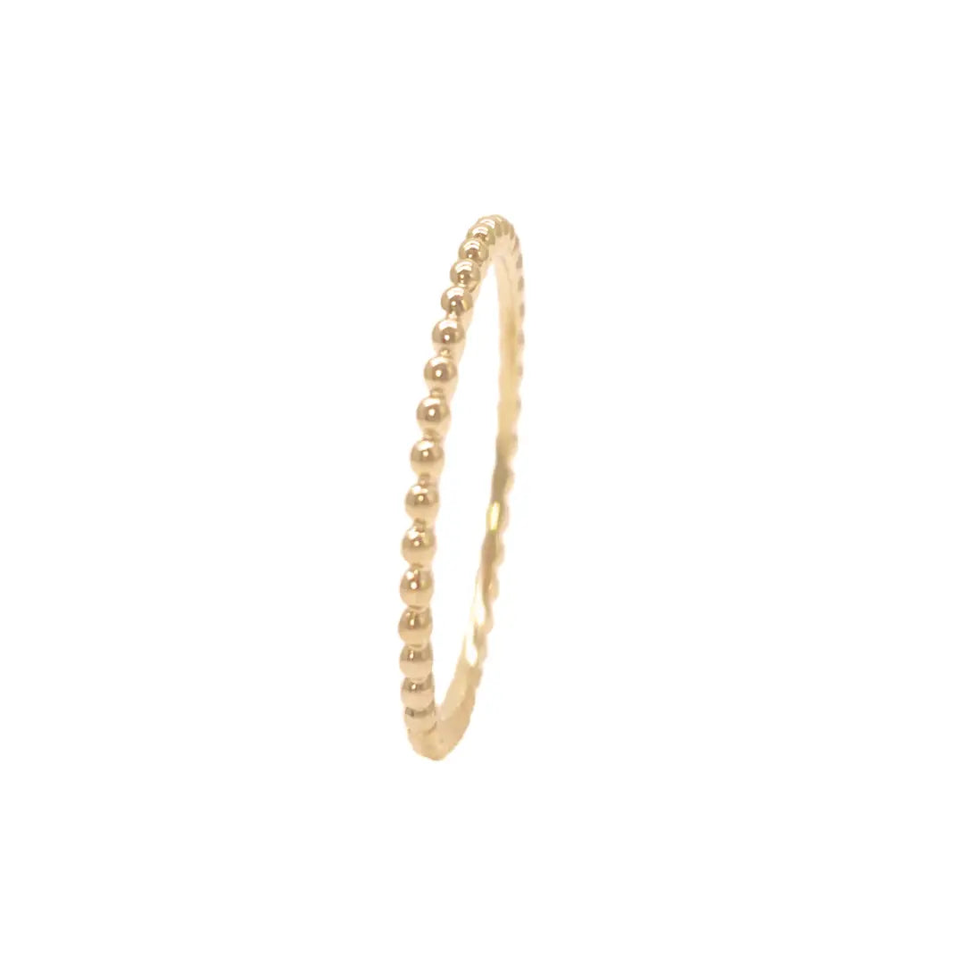 18ct Yellow Gold Dainty Beaded Stackable Ring 1.10mm Width 