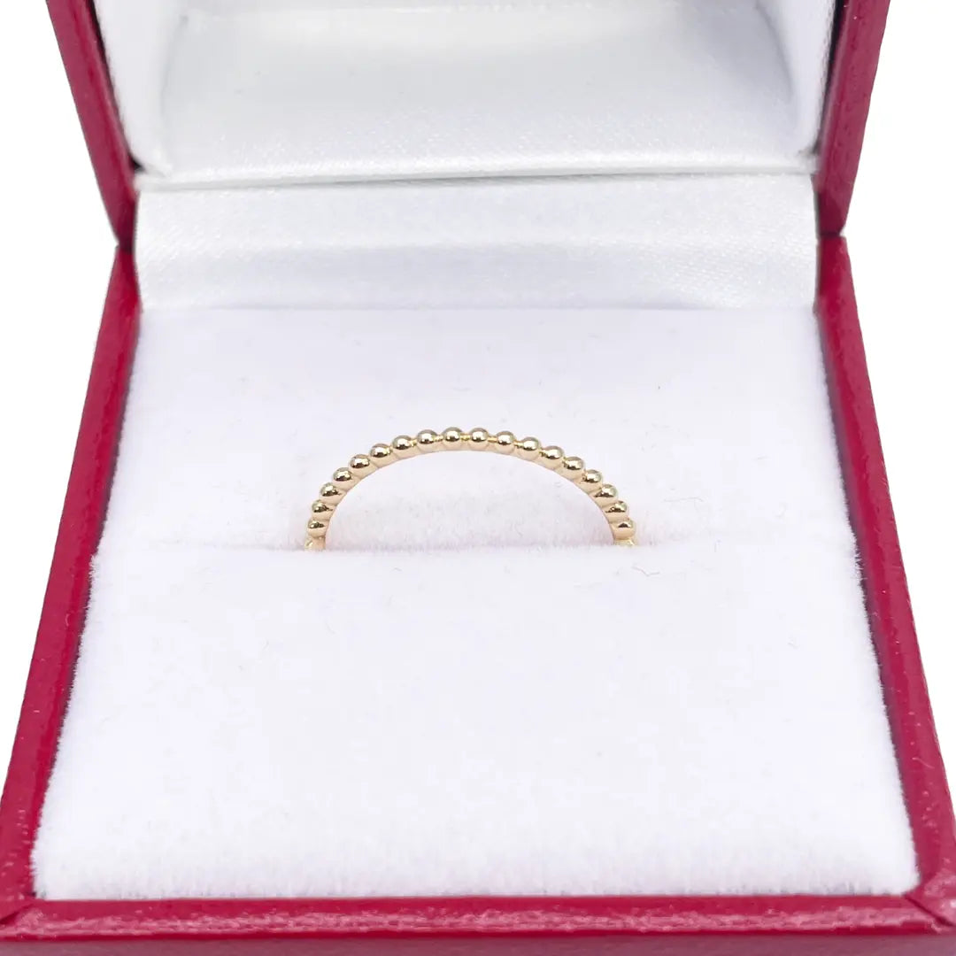 18ct Yellow Gold Dainty Beaded Stackable Ring 1.10mm Width 