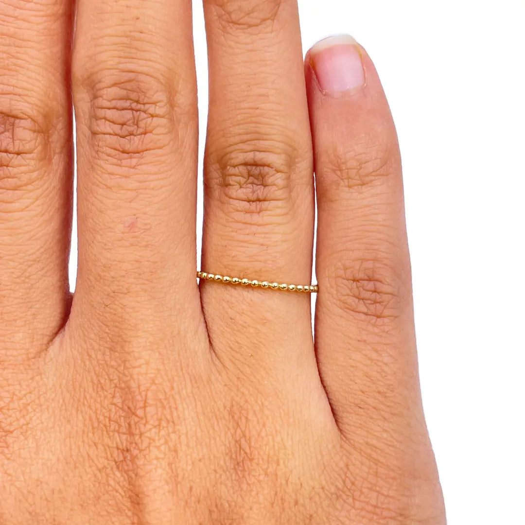 18ct Yellow Gold Dainty Beaded Stackable Ring 1.10mm Width 