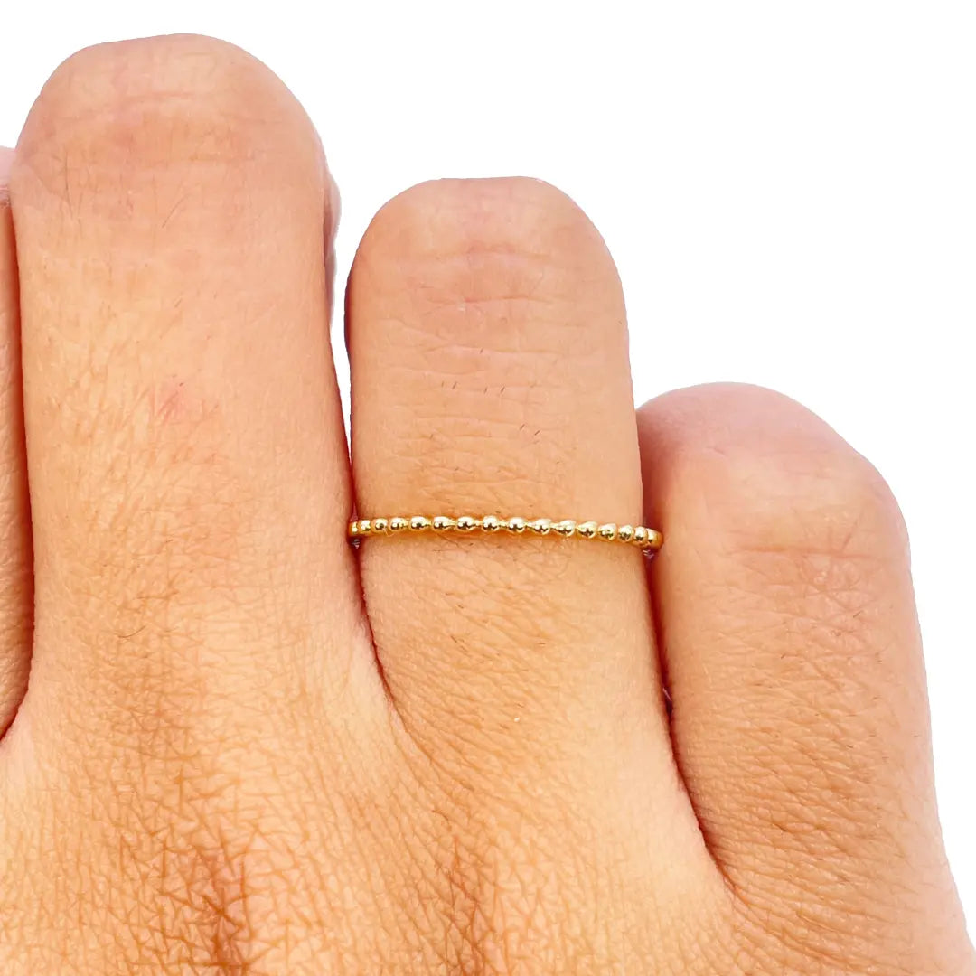 18ct Yellow Gold Dainty Beaded Stackable Ring 1.10mm Width 