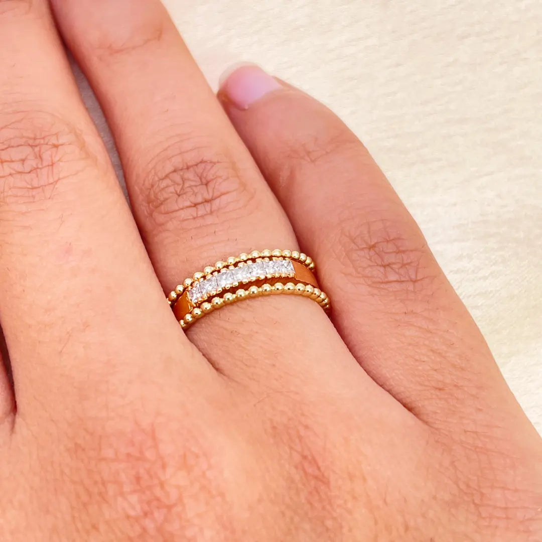 18ct Yellow Gold Dainty Beaded Stackable Ring 1.10mm Width 