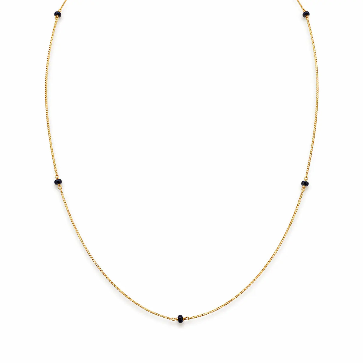 18ct Yellow Gold Dainty Mangalsutra Necklace with Five Black Beads & Curb Chain ? 18 Inch  Mangalsutra