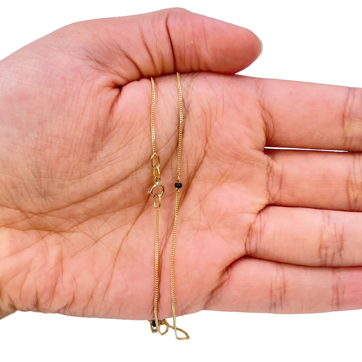 18ct Yellow Gold Dainty Mangalsutra Necklace with Five Black Beads & Curb Chain ? 18 Inch  Mangalsutra