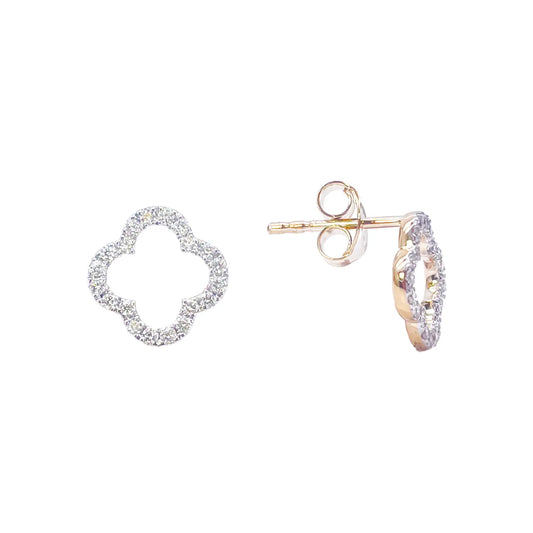 18ct Yellow Gold Diamond Clover Cluster Stud Earrings 0.31ct 