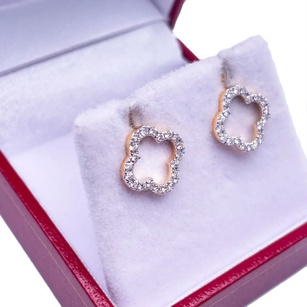 18ct Yellow Gold Diamond Clover Cluster Stud Earrings 0.31ct 