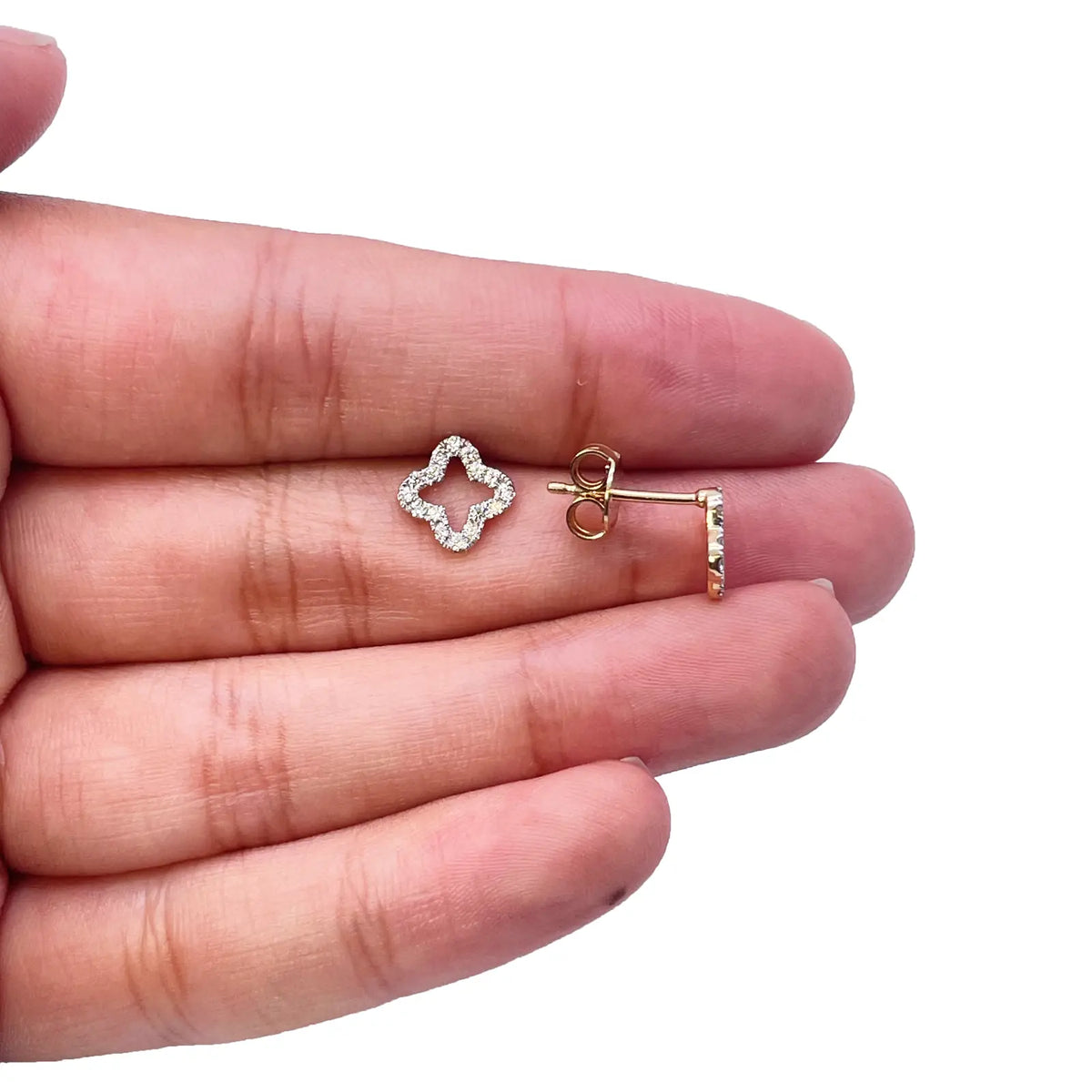 18ct Yellow Gold Diamond Clover Necklace Stud Earrings Matching Set 0.38ct 