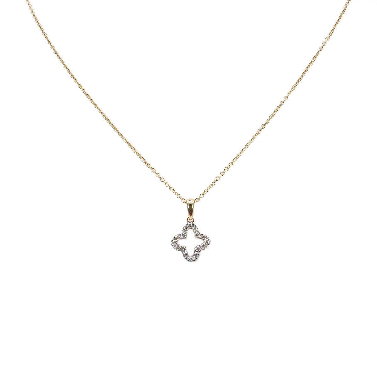 18ct Yellow Gold Diamond Clover Necklace Stud Earrings Matching Set 0.38ct 