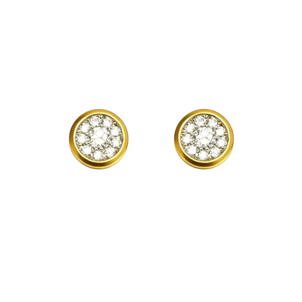 18ct Yellow Gold Diamond Cluster Ear Studs Bezel set 0.25cts GSI  Gold Jewellery