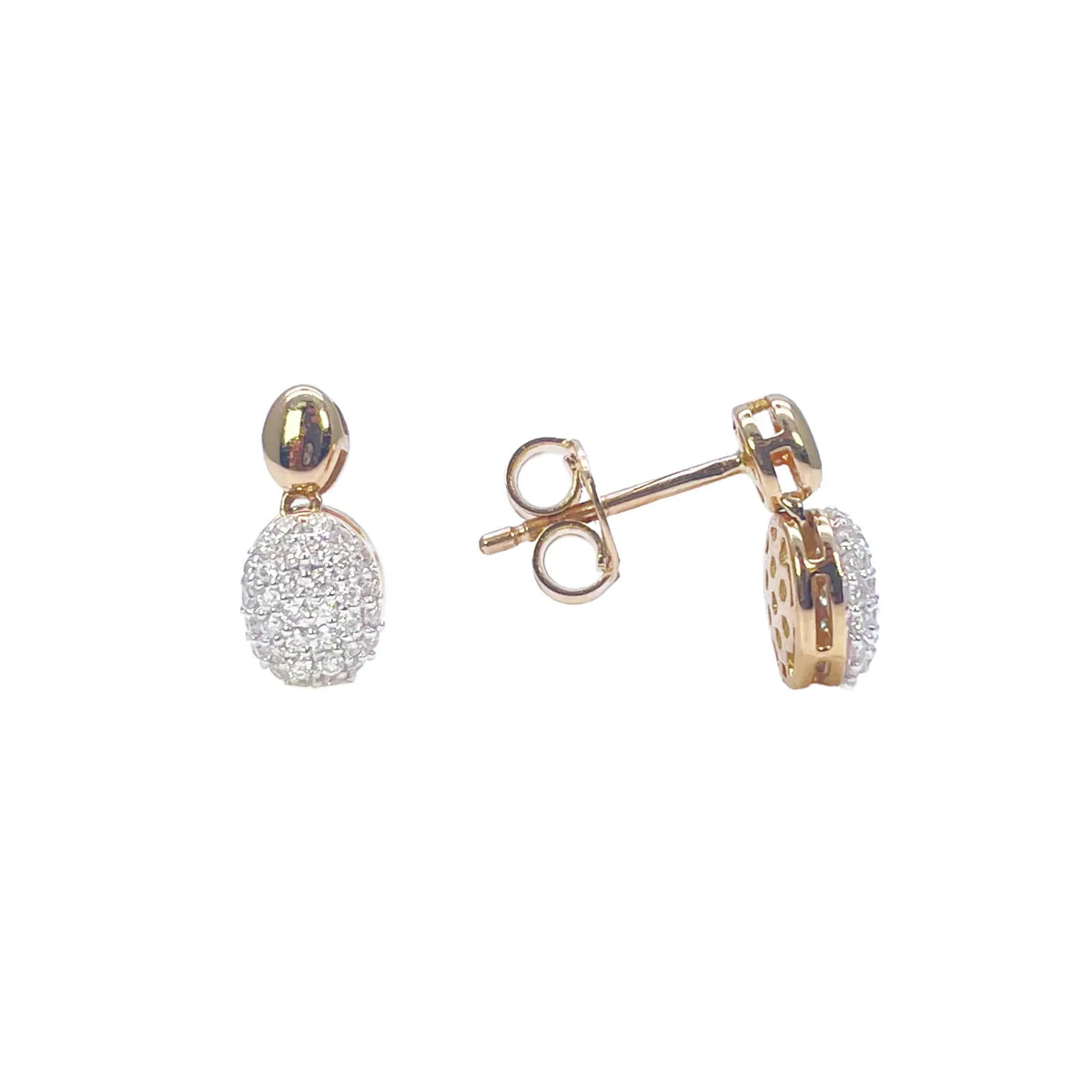 18ct Yellow Gold Diamond Oval Necklace Stud Earrings Matching Set 0.53ct 