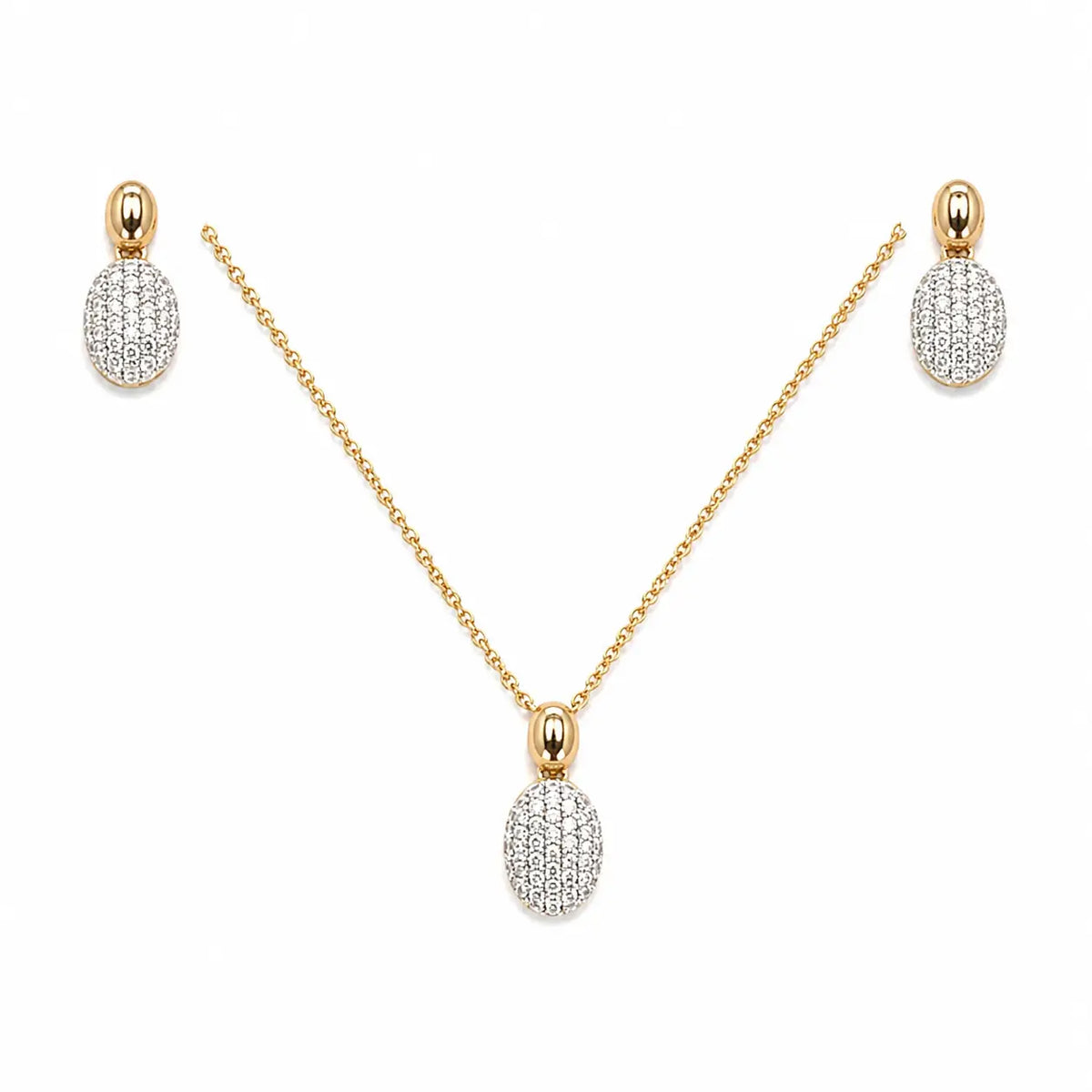 18ct Yellow Gold Diamond Oval Necklace Stud Earrings Matching Set 0.53ct  Diamond Necklace