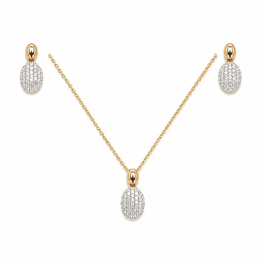 18ct Yellow Gold Diamond Oval Necklace Stud Earrings Matching Set 0.53ct  Diamond Necklace