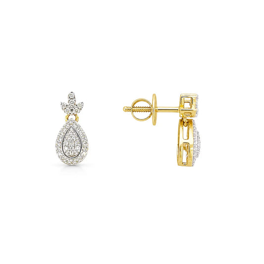 18ct Yellow Gold Diamond Pear Cluster Pineapple Drop Earrings 0.30ct  Diamond Earrings