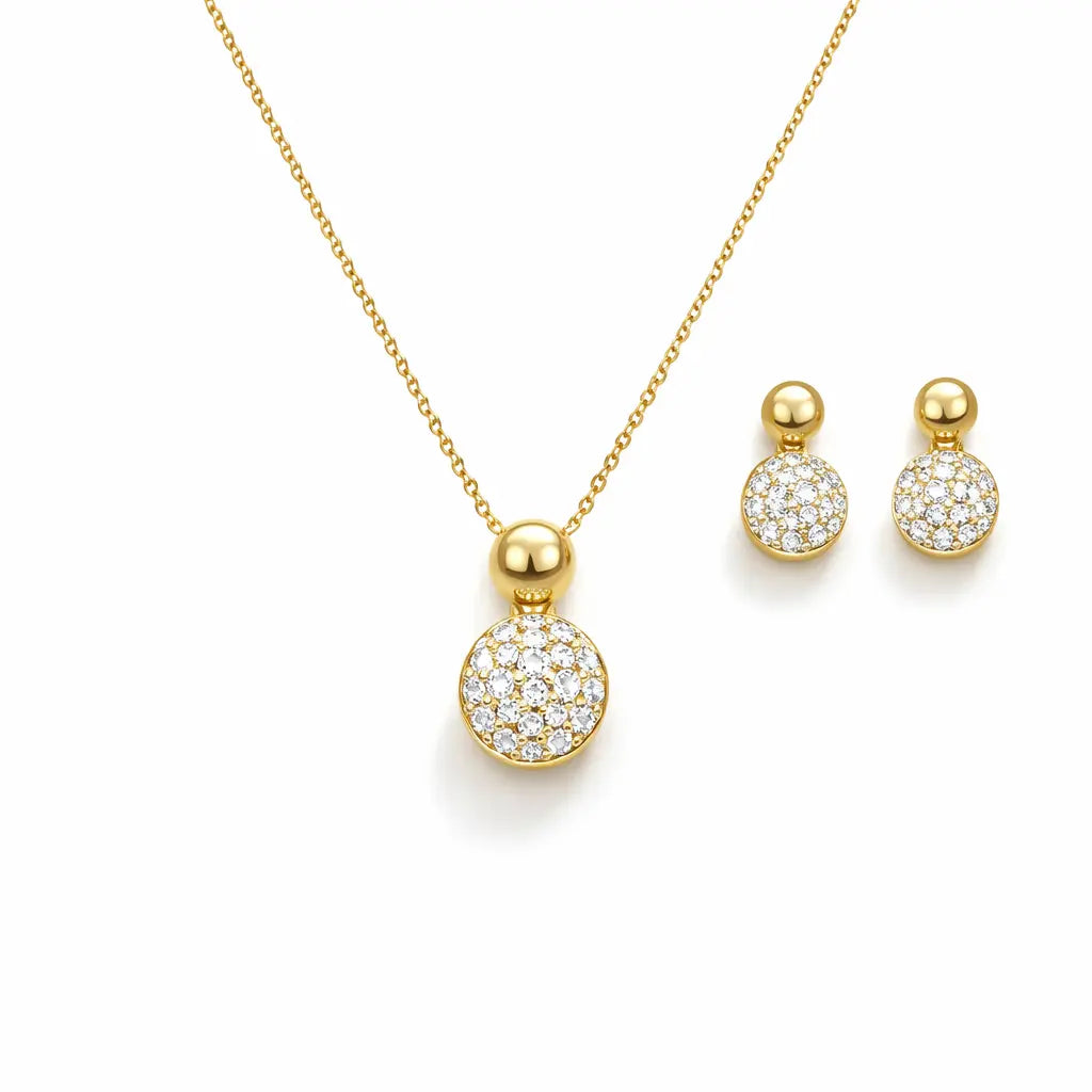 18ct Yellow Gold Diamond Round Necklace Stud Earrings Matching Set 0.58ct  Diamond Necklace