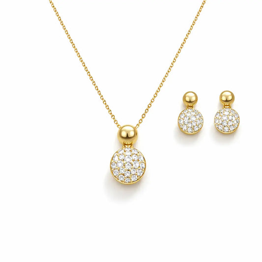 18ct Yellow Gold Diamond Round Necklace Stud Earrings Matching Set 0.58ct  Diamond Necklace