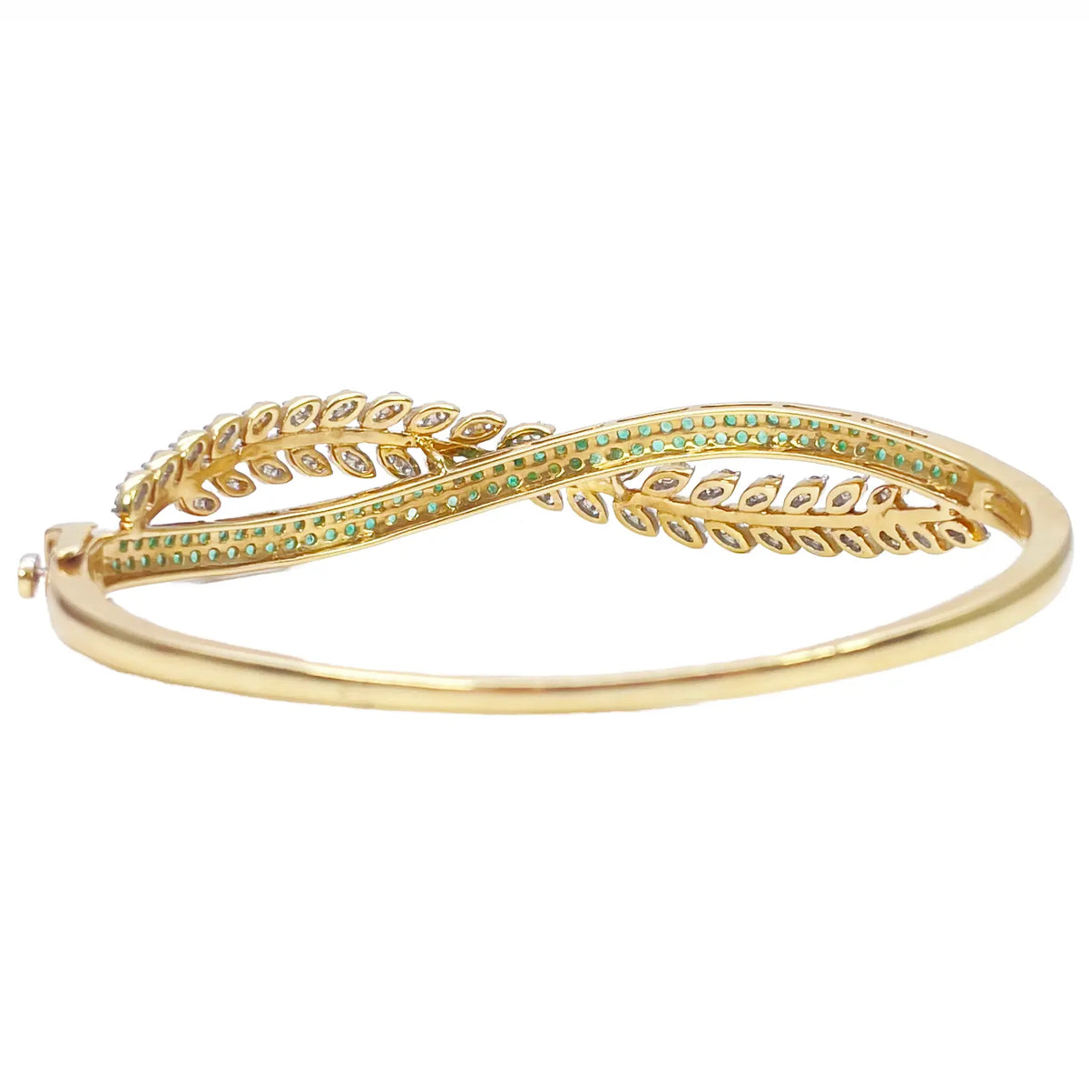 18ct Yellow Gold Diamond & Emerald Leaf Bangle Bracelet 2.17ct Diameter 2.2 Inch¬† Diamond Bracelets