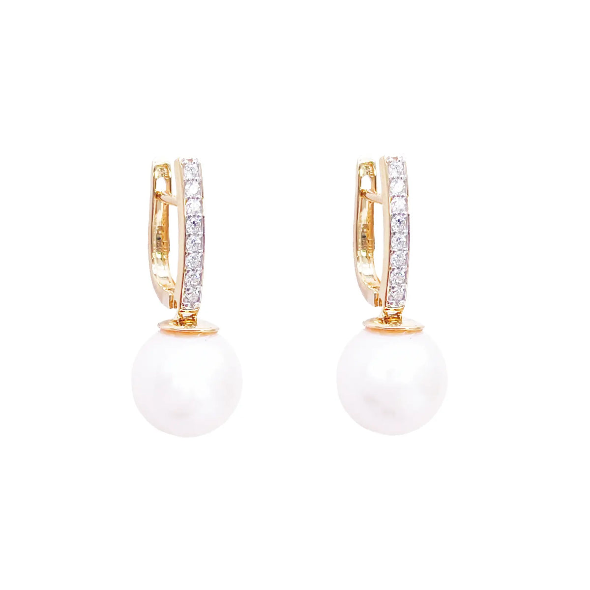 18ct Yellow Gold Freshwater Pearl & Diamonds Drop Hoop Huggie Earrings 0.10ct  Gold earring