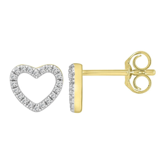 18ct Yellow Gold Heart Natural Diamond Stud Earrings 0.12ct 