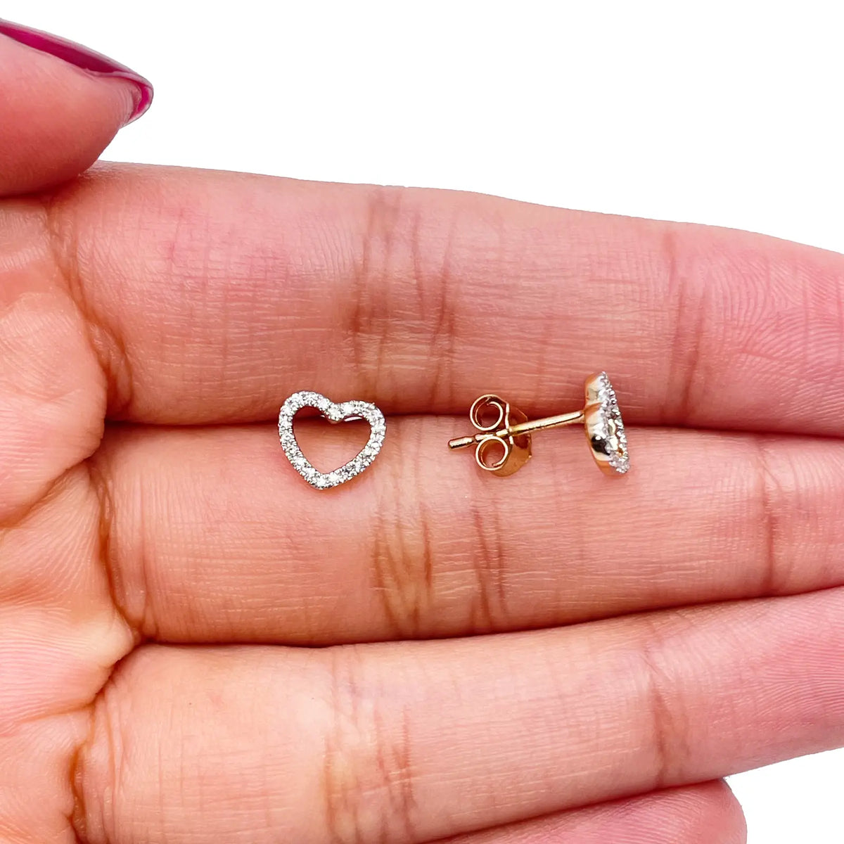 18ct Yellow Gold Heart Natural Diamond Stud Earrings 0.12ct 