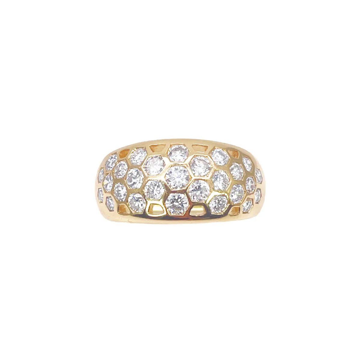 18ct Yellow Gold Honeycomb Design Diamond Ring Rubover Set 1.45ct  Diamond Ring