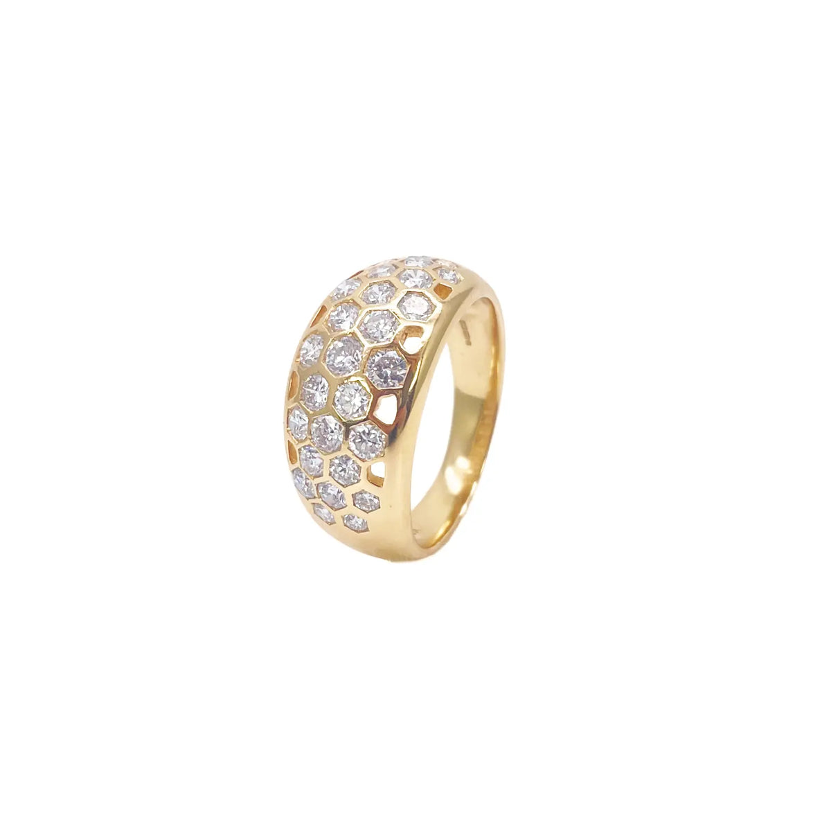 18ct Yellow Gold Honeycomb Design Diamond Ring Rubover Set 1.45ct  Diamond Ring