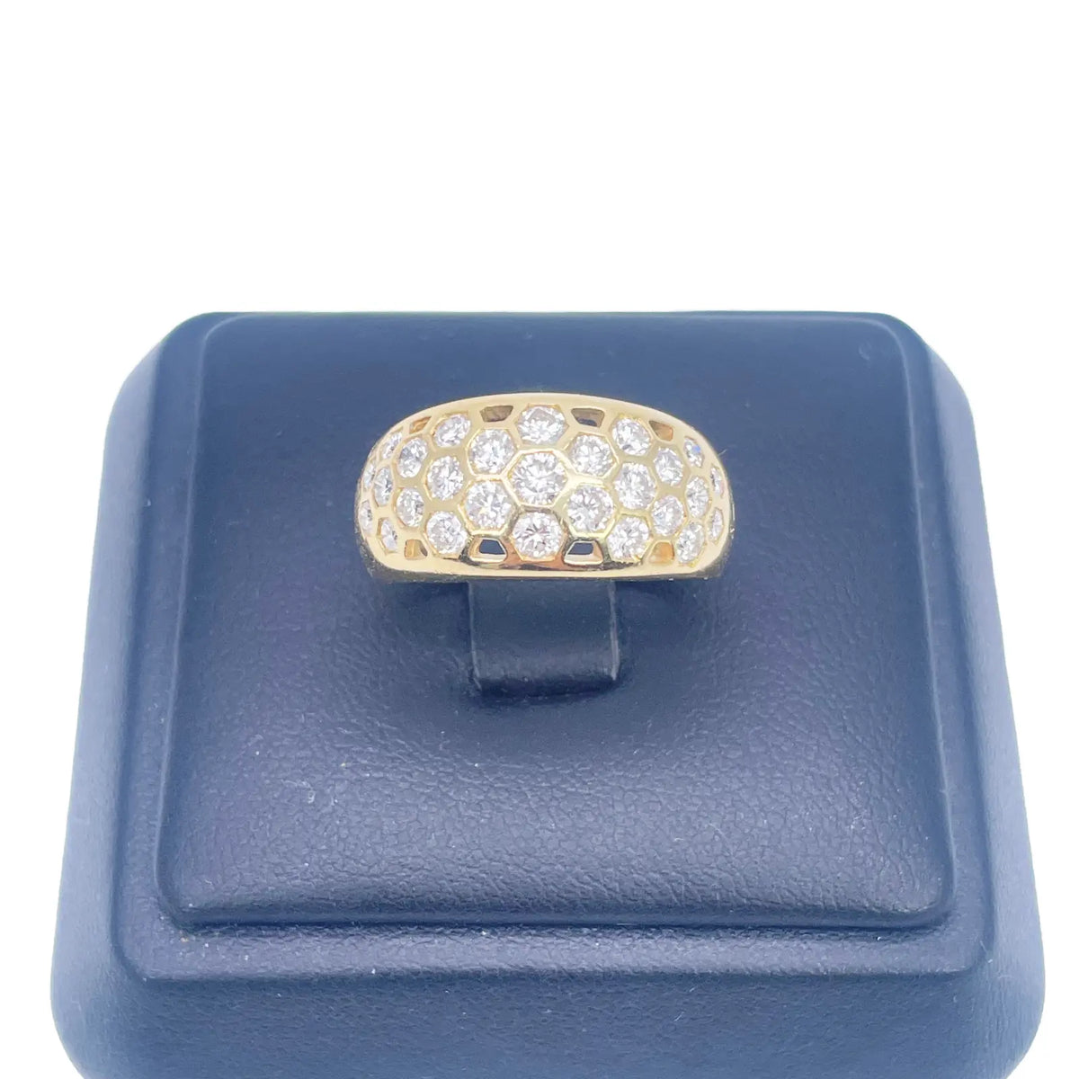 18ct Yellow Gold Honeycomb Design Diamond Ring Rubover Set 1.45ct  Diamond Ring