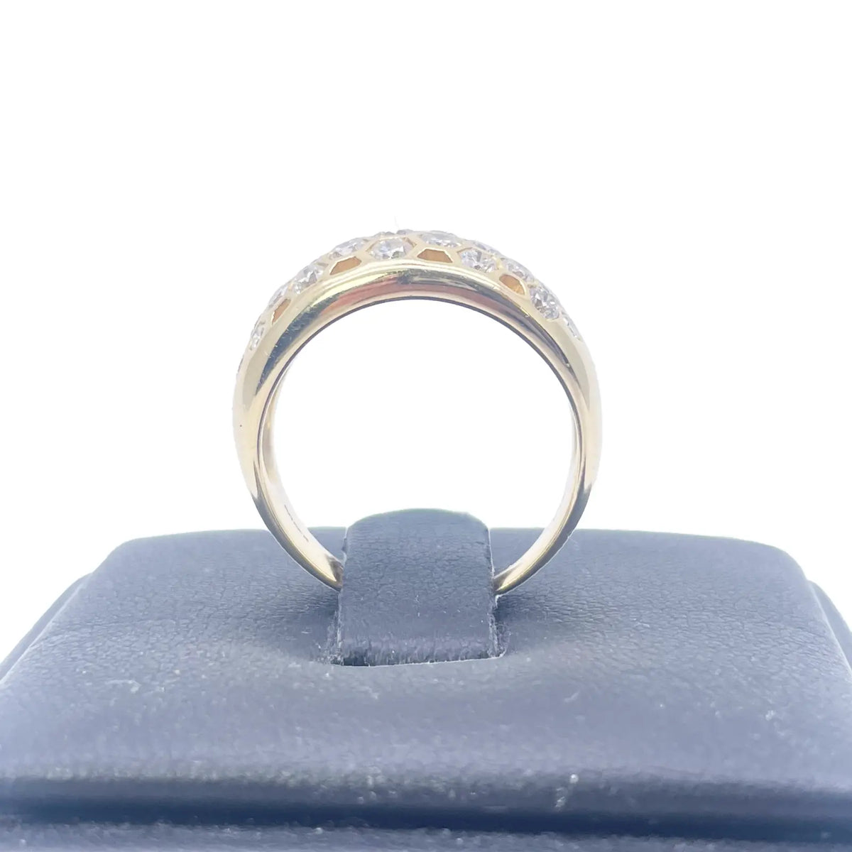 18ct Yellow Gold Honeycomb Design Diamond Ring Rubover Set 1.45ct  Diamond Ring