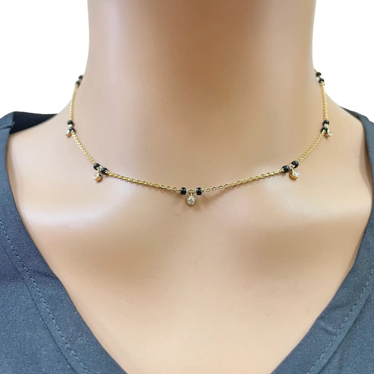 18ct Yellow Gold IGI Certified 0.34ct Diamond Bezel Drop Mangalsutra Necklace  Diamond Mangalsutra Necklace