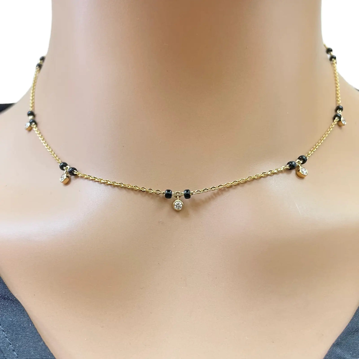 18ct Yellow Gold IGI Certified 0.34ct Diamond Bezel Drop Mangalsutra Necklace  Diamond Mangalsutra Necklace