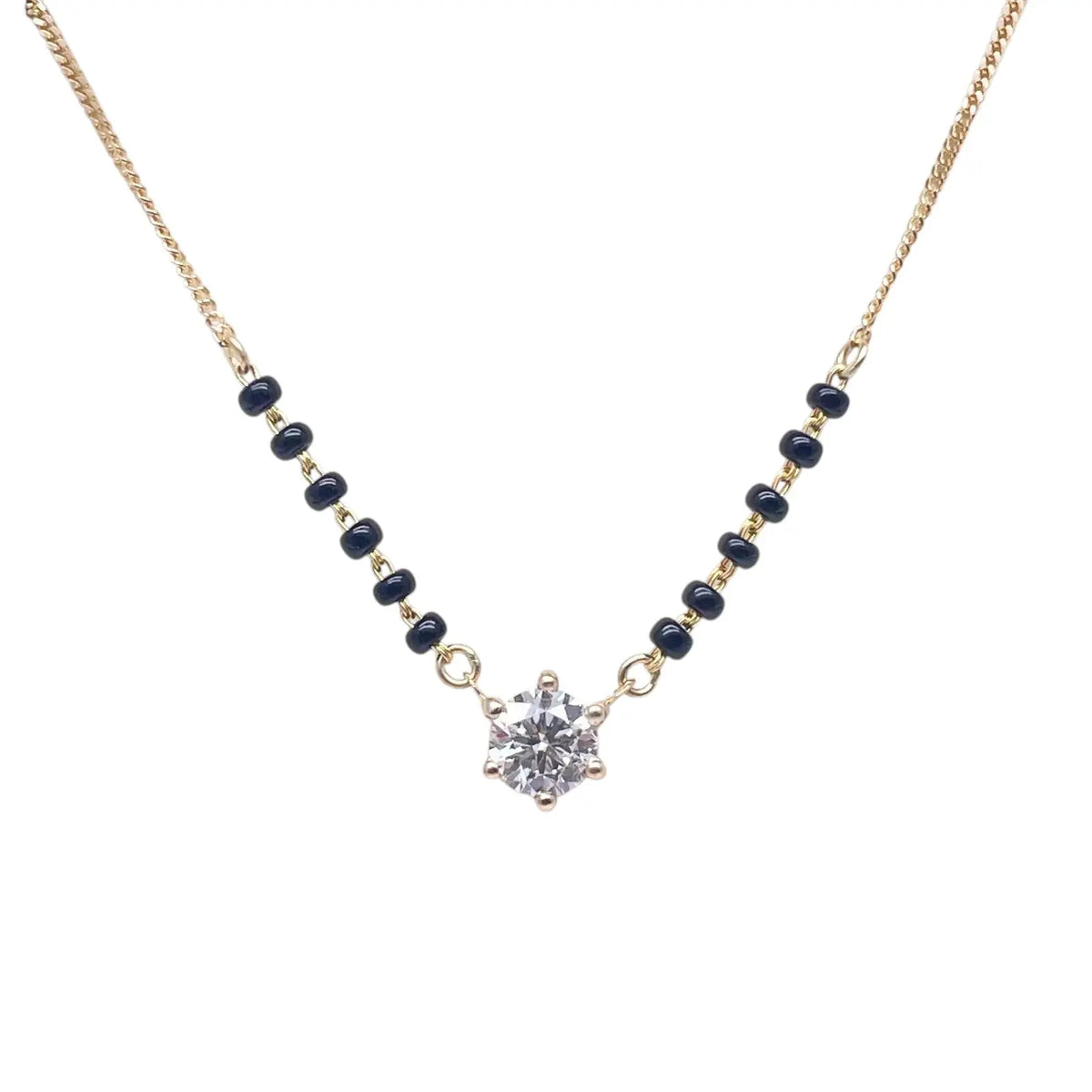 18ct Yellow Gold Lab Grown 6 Claw Diamond 0.70ct Black Beads Mangalsutra Necklace IGI Certified  Mangalsutra chain