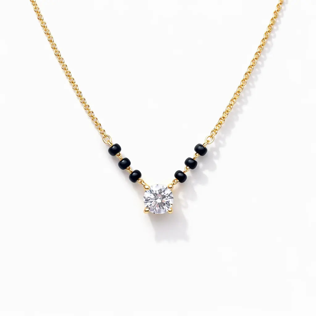 18ct Yellow Gold Lab Grown Diamond 0.50ct Black Beads Mangalsutra Necklace  Mangalsutra chain