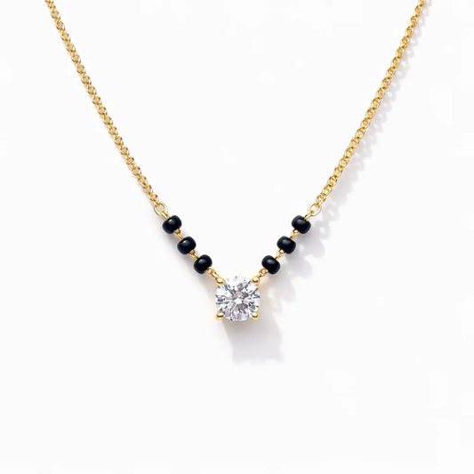 18ct Yellow Gold Lab Grown Diamond 0.50ct Black Beads Mangalsutra Necklace  Mangalsutra chain