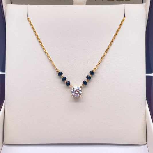 18ct Yellow Gold Lab Grown Diamond 0.70ct Black Beads Solitaire Mangalsutra Necklace  Mangalsutra Chains