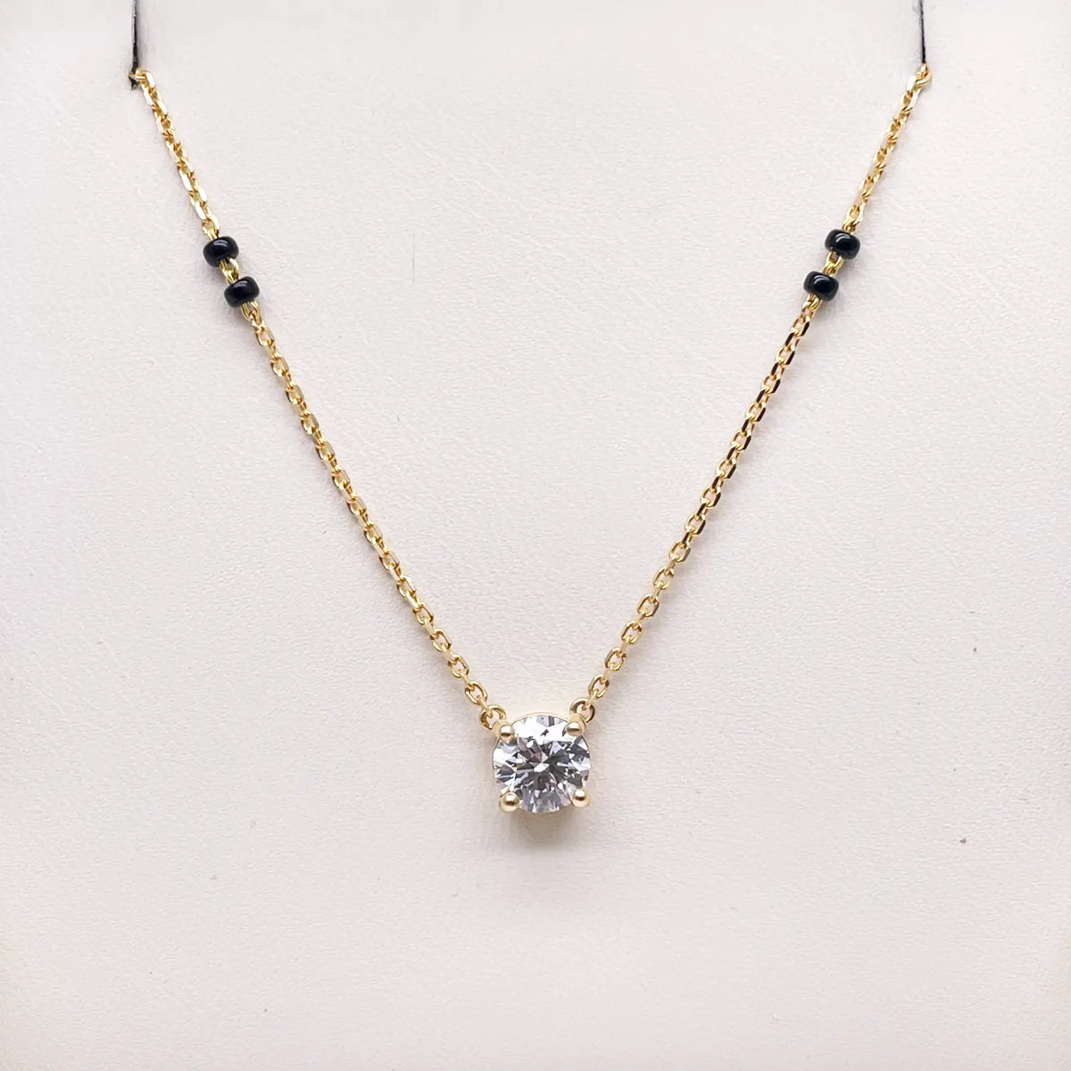 18ct Yellow Gold Lab Grown Diamond 1.00ct Black Beads Mangalsutra Necklace IGI  Mangalsutra Chains