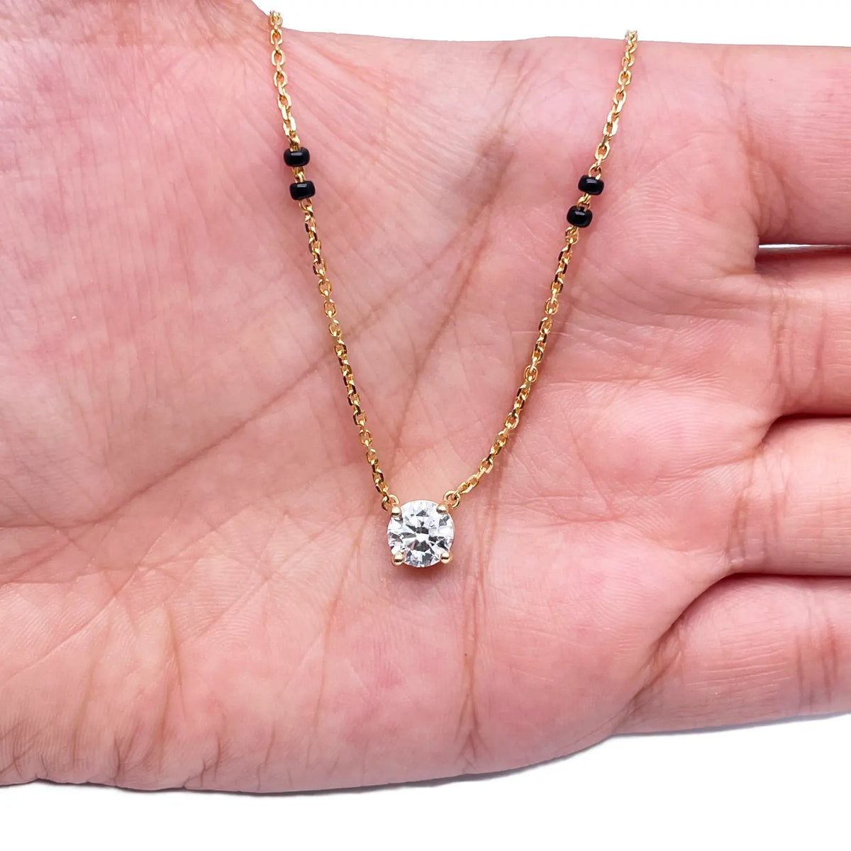 18ct Yellow Gold Lab Grown Diamond 1.00ct Black Beads Mangalsutra Necklace IGI  Mangalsutra Chains