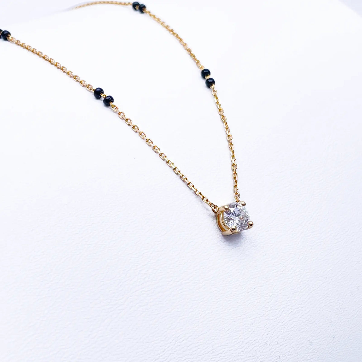 18ct Yellow Gold Lab Grown Diamond 1.00ct Black Beads Mangalsutra Necklace IGI  Mangalsutra Chains